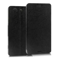 Funda Soporte Piel Texturizada Negra para Sony Xperia Z3 Compact