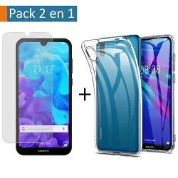 Pack 2 En 1 Funda Gel Transparente + Protector Cristal Templado para Huawei Y5 2019