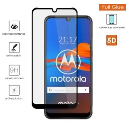 Protector Cristal Templado Completo 5D Full Glue Negro para Motorola Moto E6 Plus Vidrio