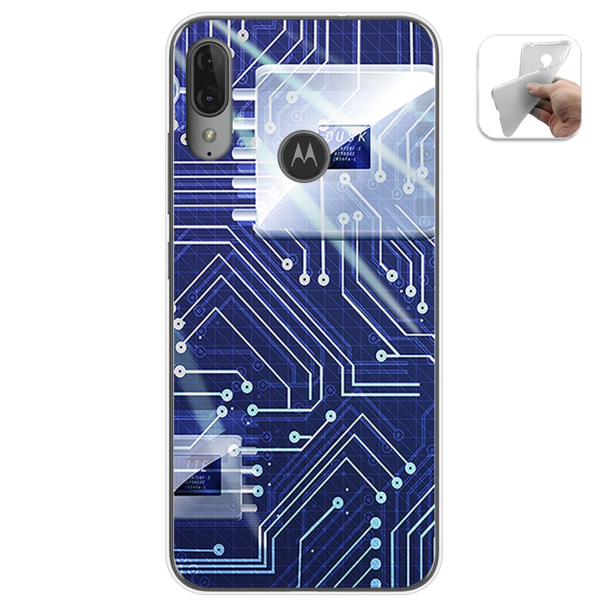 Funda Gel Tpu para Motorola Moto E6 Plus diseño Circuito Dibujos