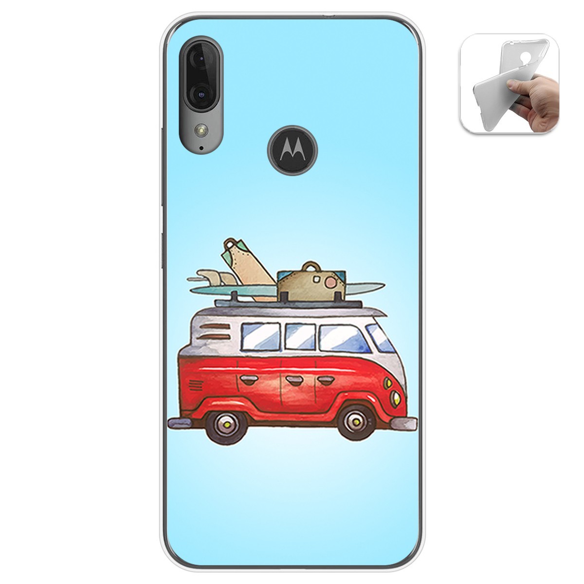 Funda Gel Tpu para Motorola Moto E6 Plus diseño Furgoneta Dibujos