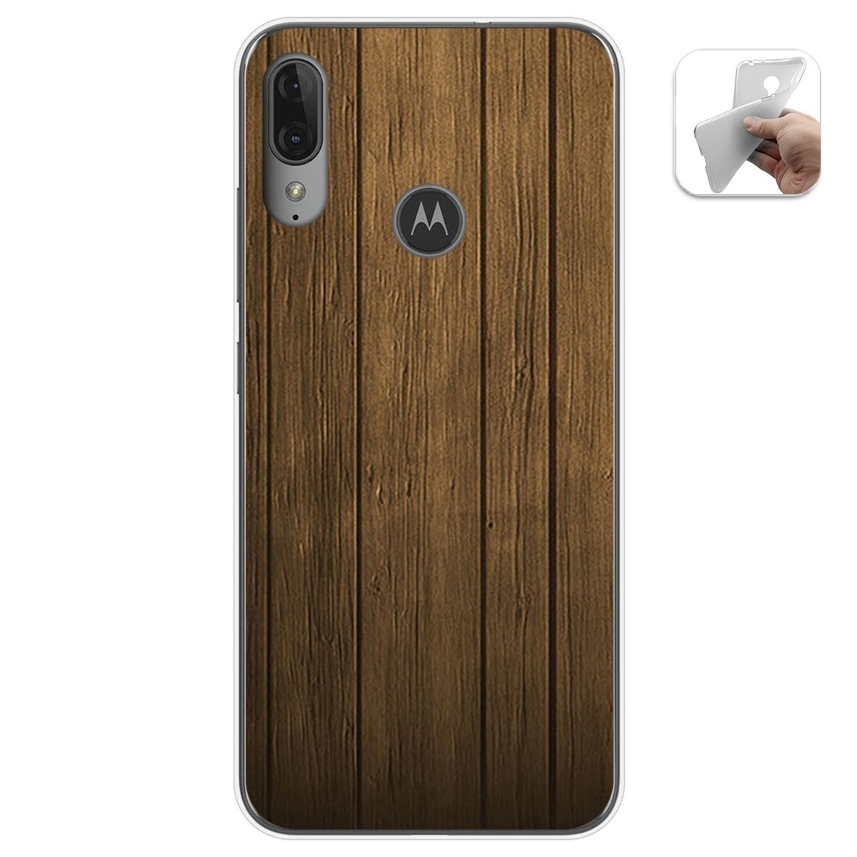 Funda Gel Tpu para Motorola Moto E6 Plus diseño Madera Dibujos