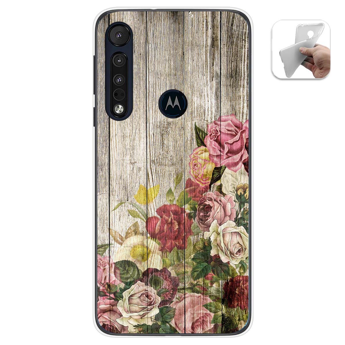 Funda Gel Tpu para Motorola One Macro diseño Madera 08 Dibujos