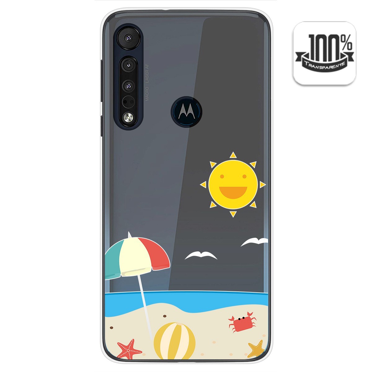 Funda Gel Transparente para Motorola One Macro diseño Playa Dibujos