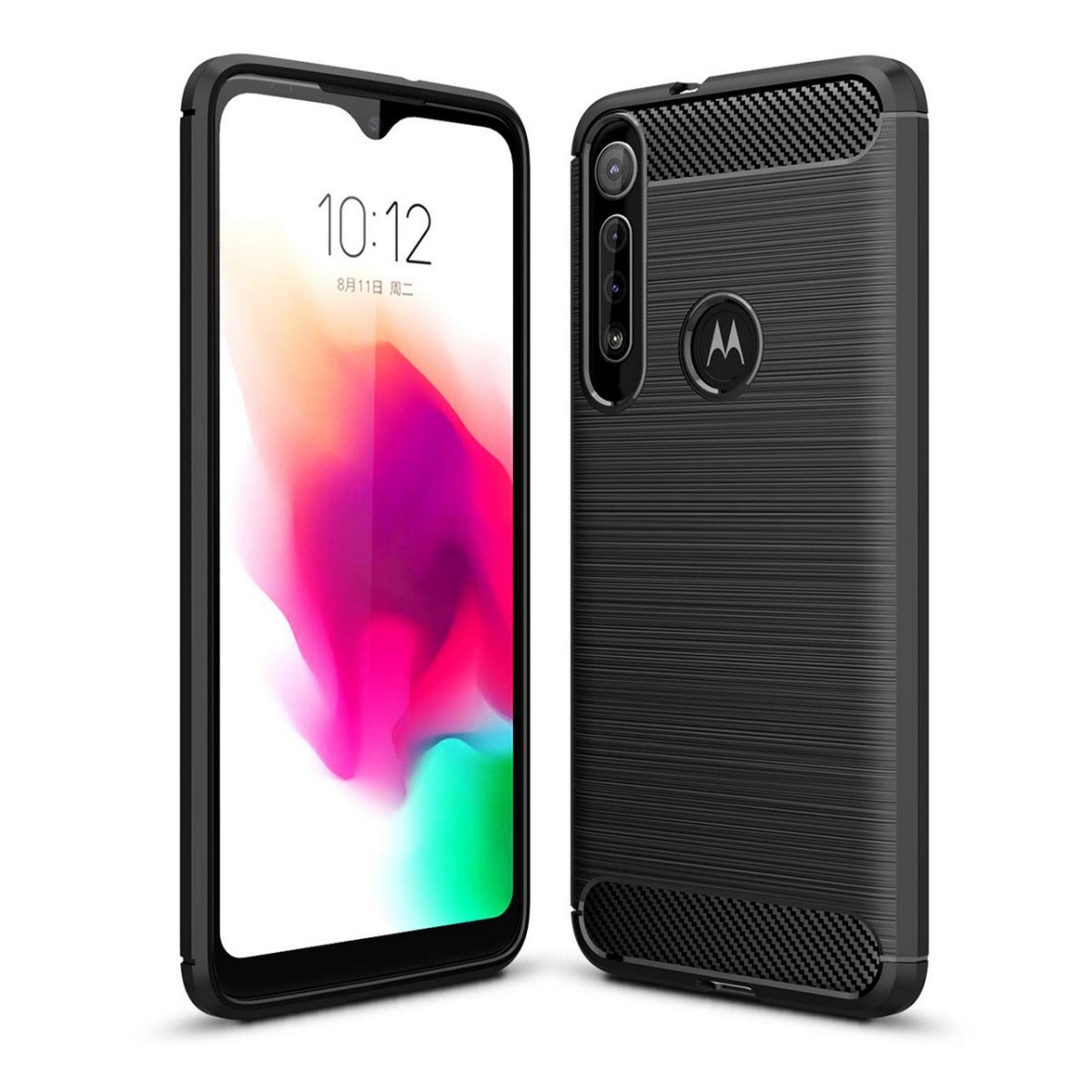 Funda Gel Tpu Tipo Carbon Negra para Huawei Motorola One Macro