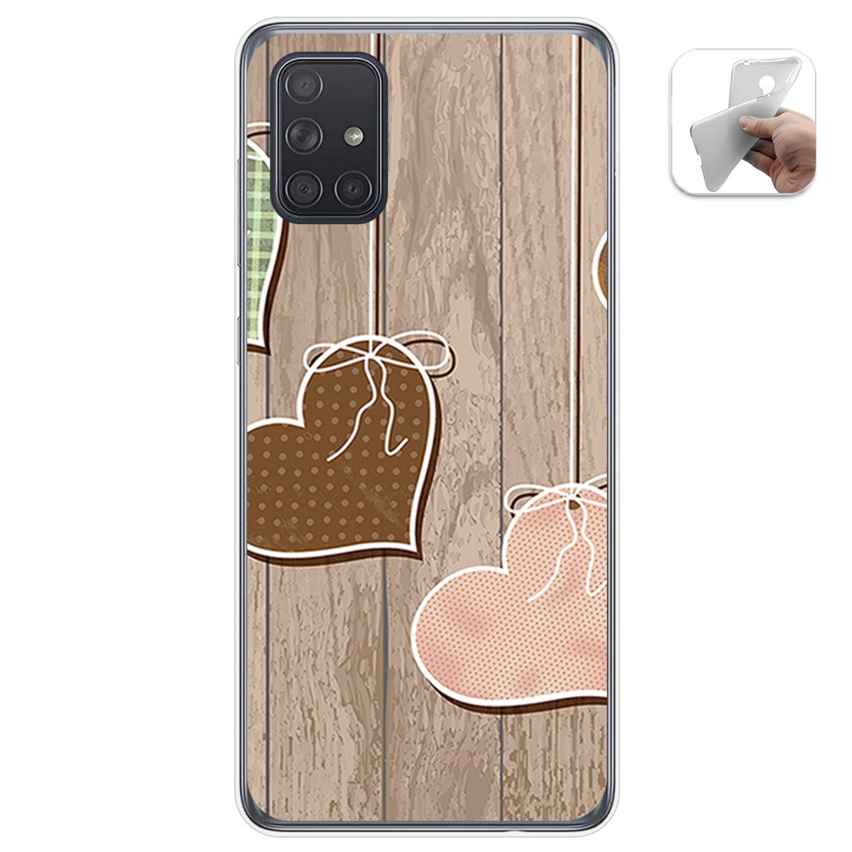 Funda Gel Tpu para Samsung Galaxy A71 diseño Corazones Madera Dibujos