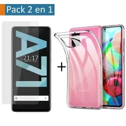 Pack 2 En 1 Funda Gel Transparente + Protector Cristal Templado para Samsung Galaxy A71