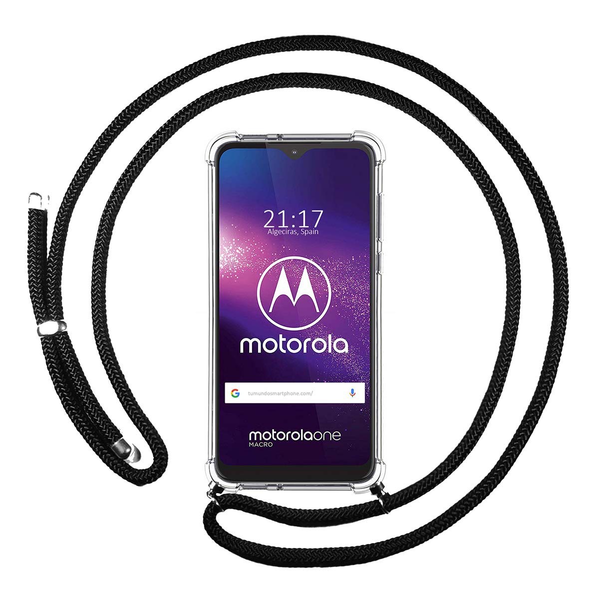 Funda Colgante Transparente para Motorola One Macro con Cordon Negro