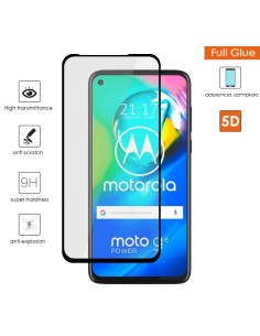 Protector Cristal Templado Completo 5D Full Glue Negro para Motorola Moto G8 Power Vidrio