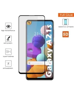 Protector Cristal Templado Completo 5D Full Glue Negro para Samsung Galaxy A21s