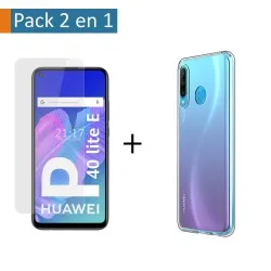 Pack 2 En 1 Funda Gel Transparente + Protector Cristal Templado para Huawei P40 Lite E