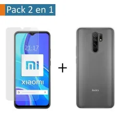 Pack 2 En 1 Funda Gel Transparente + Protector Cristal Templado para Xiaomi Redmi 9