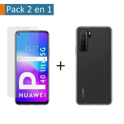 Pack 2 En 1 Funda Gel Transparente + Protector Cristal Templado para Huawei P40 Lite 5G