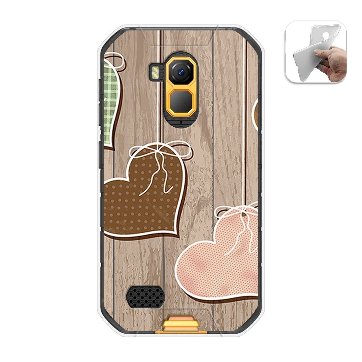 Funda Gel Tpu para Ulefone Armor X7 / X7 Pro diseño Corazones Madera Dibujos