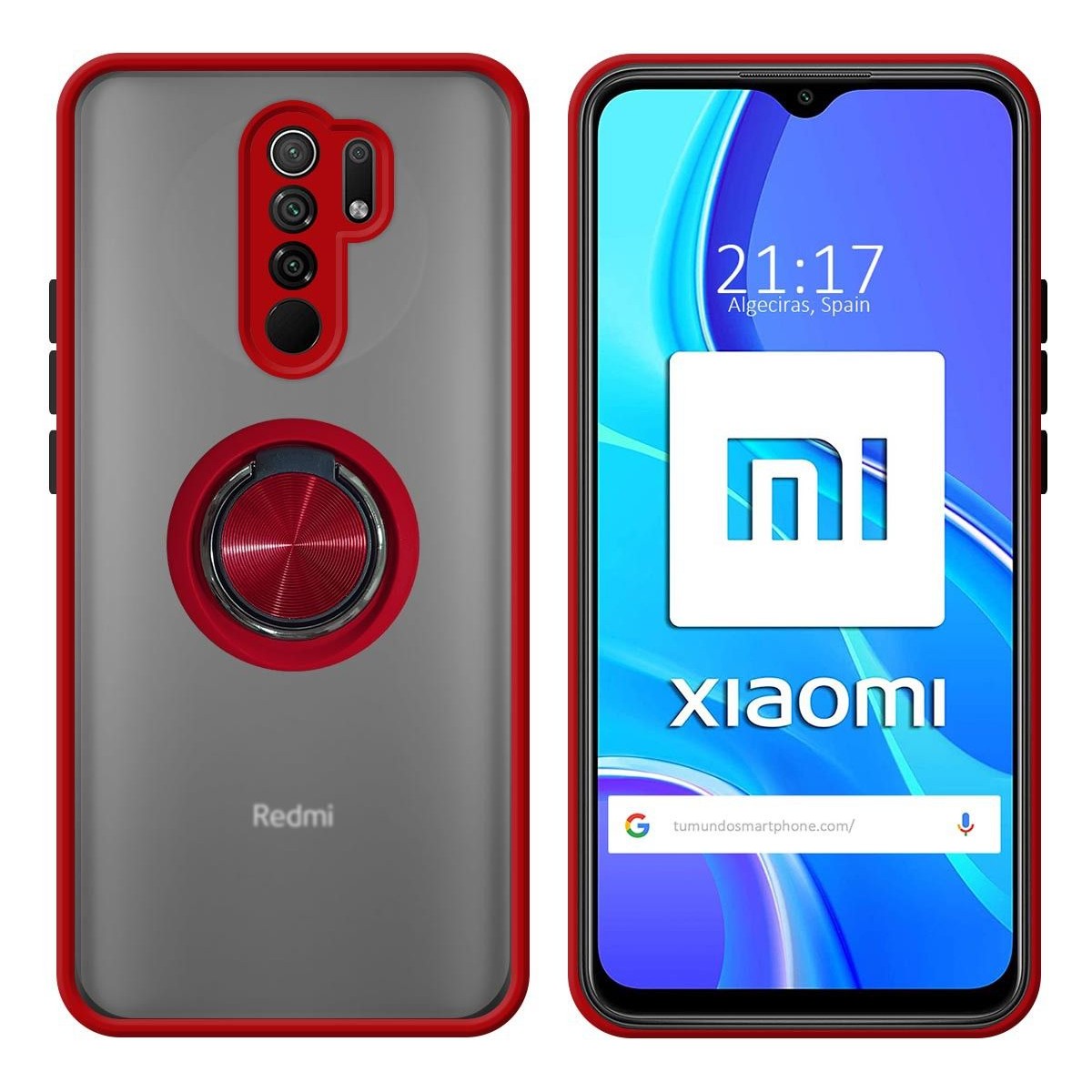 Funda Mate Con Borde Negro Y Anillo Giratorio 360 Xiaomi Redmi