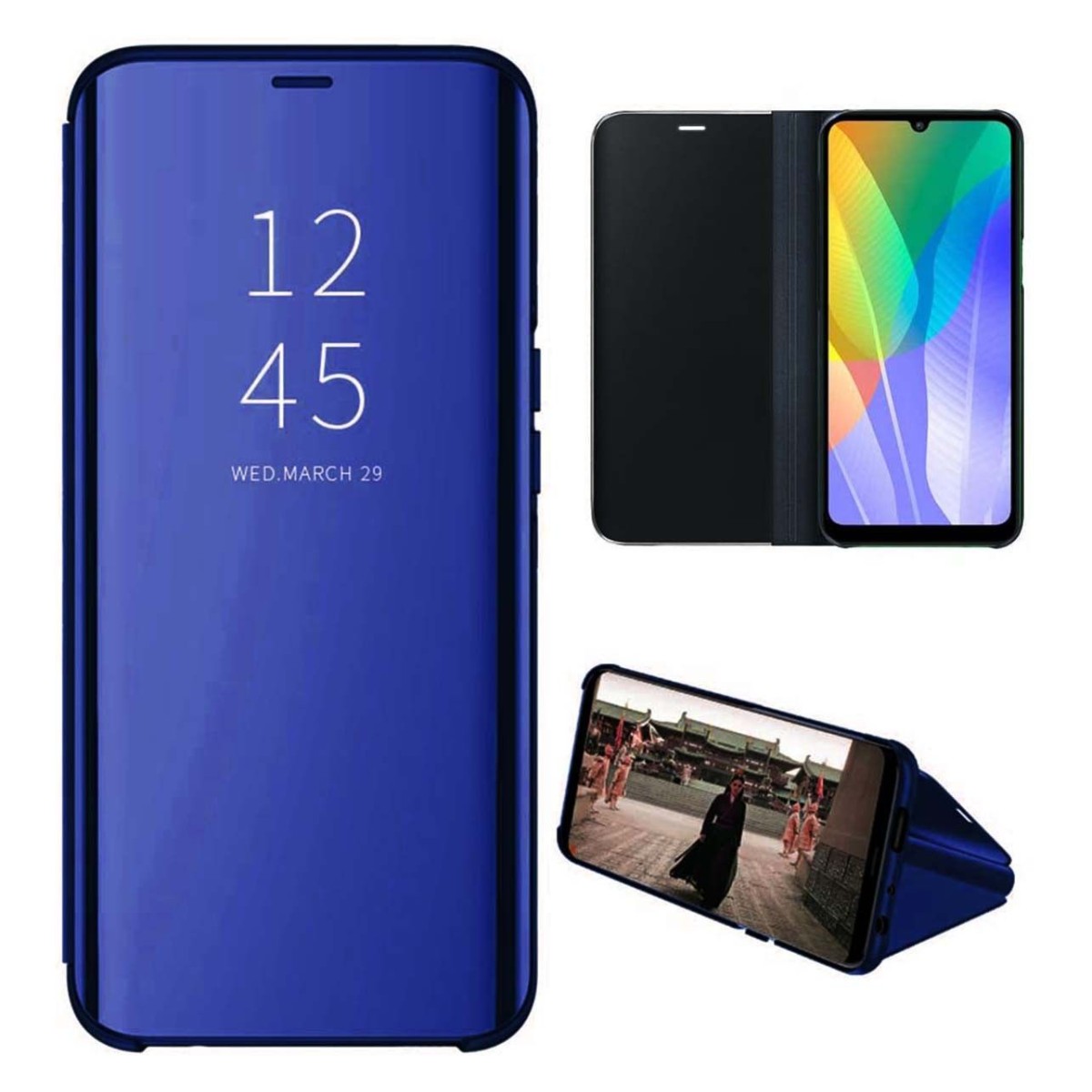 Funda Flip Cover Clear View para Huawei Y6p color Azul