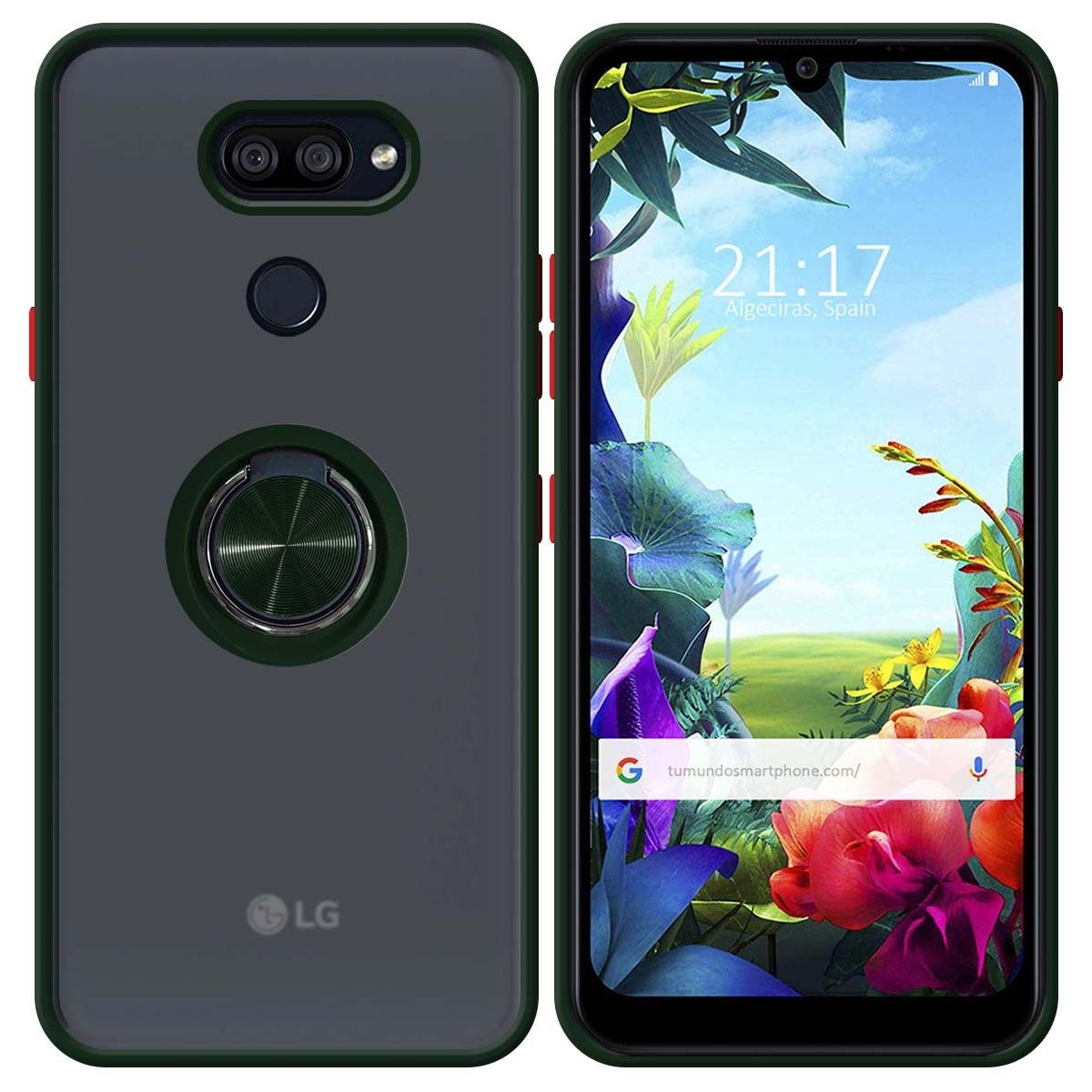 Funda Mate con Borde Verde y Anillo Giratorio 360 para Lg K40S