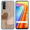 Funda Gel Tpu para Realme 7 diseño Corazones Madera Dibujos