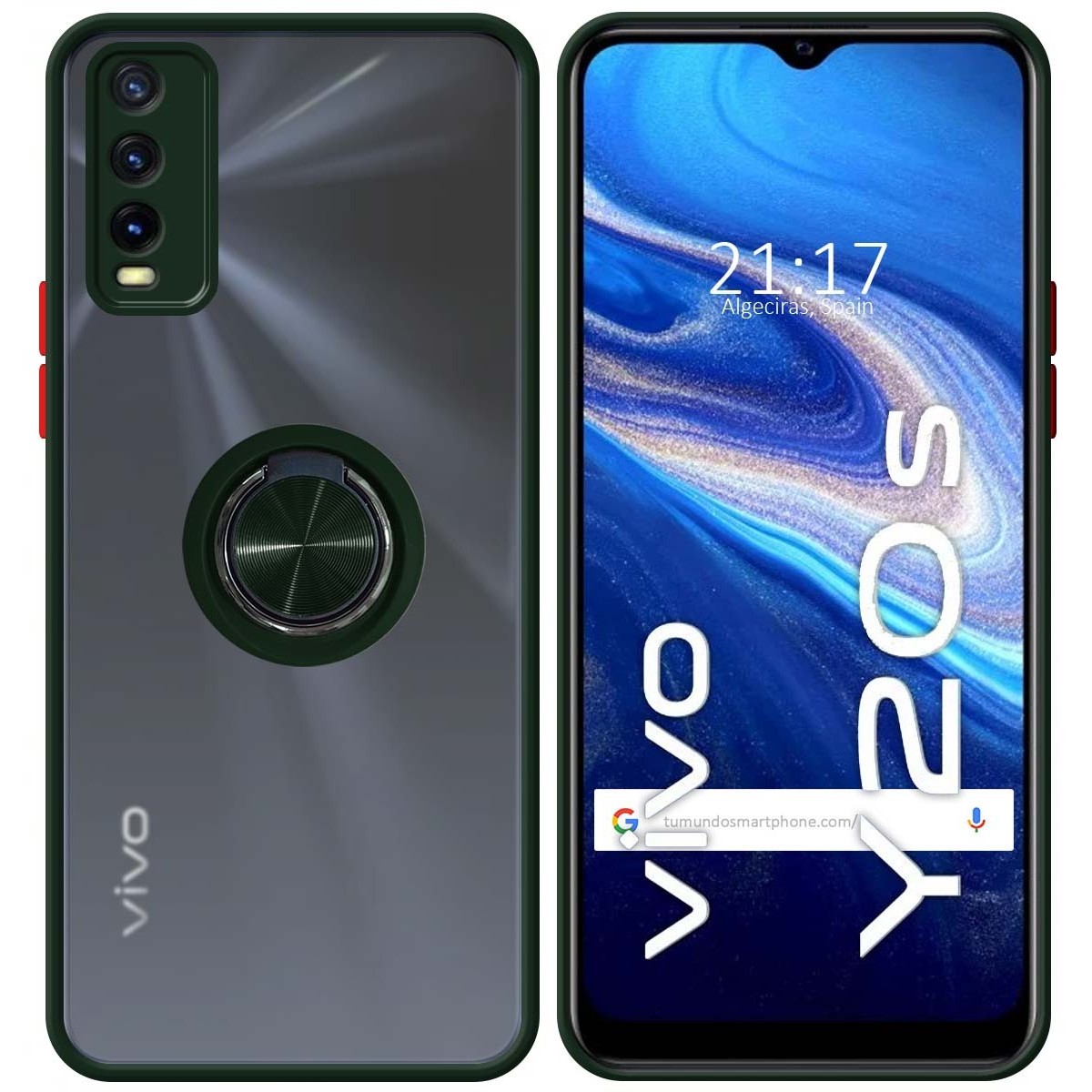 Funda Mate con Borde Verde y Anillo Giratorio 360 para Vivo Y20s / Y11s