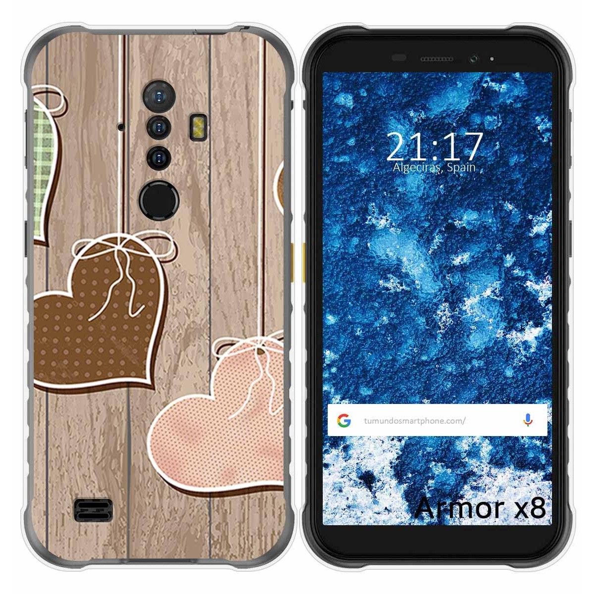 Funda Gel Tpu para Ulefone Armor X8 diseño Corazones Madera Dibujos