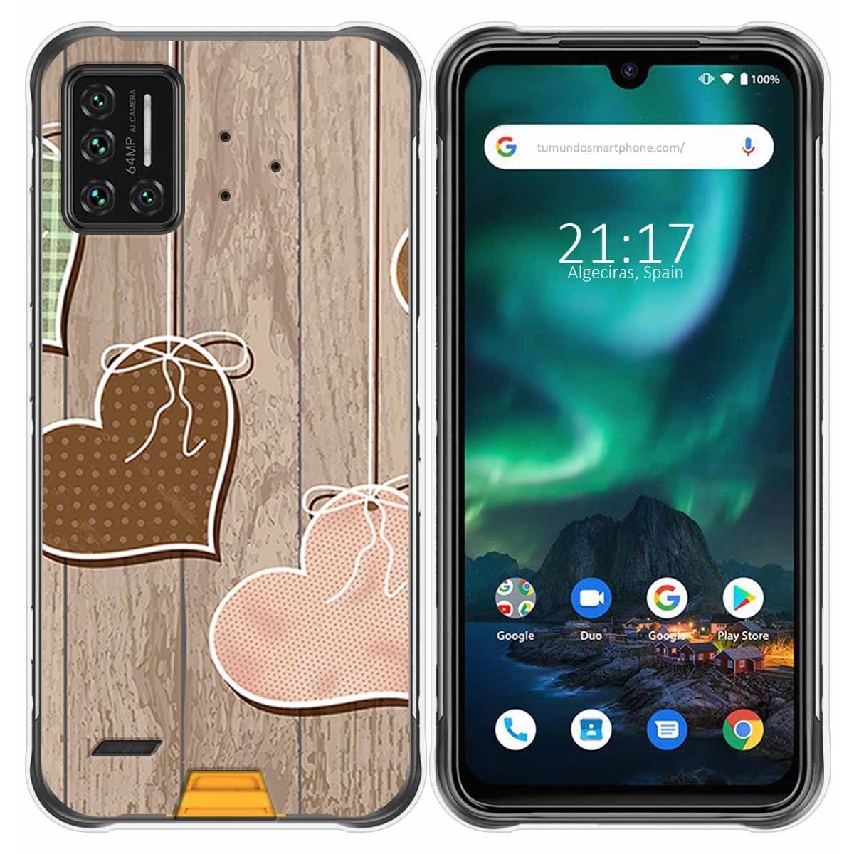 Funda Gel Tpu para Umidigi Bison diseño Corazones Madera Dibujos