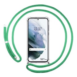 Funda Colgante Transparente para Samsung Galaxy S21+ Plus 5G con Cordon Verde Agua