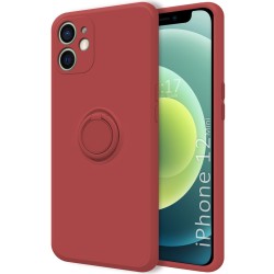 Funda Silicona Líquida Ultra Suave con Anillo para Iphone 12 Mini (5.4) color Rojo Coral