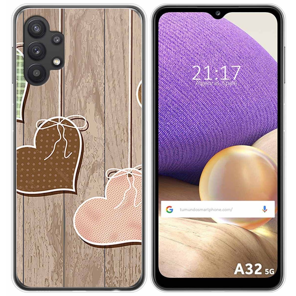 Funda Gel Tpu para Samsung Galaxy A32 5G diseño Corazones Madera Dibujos