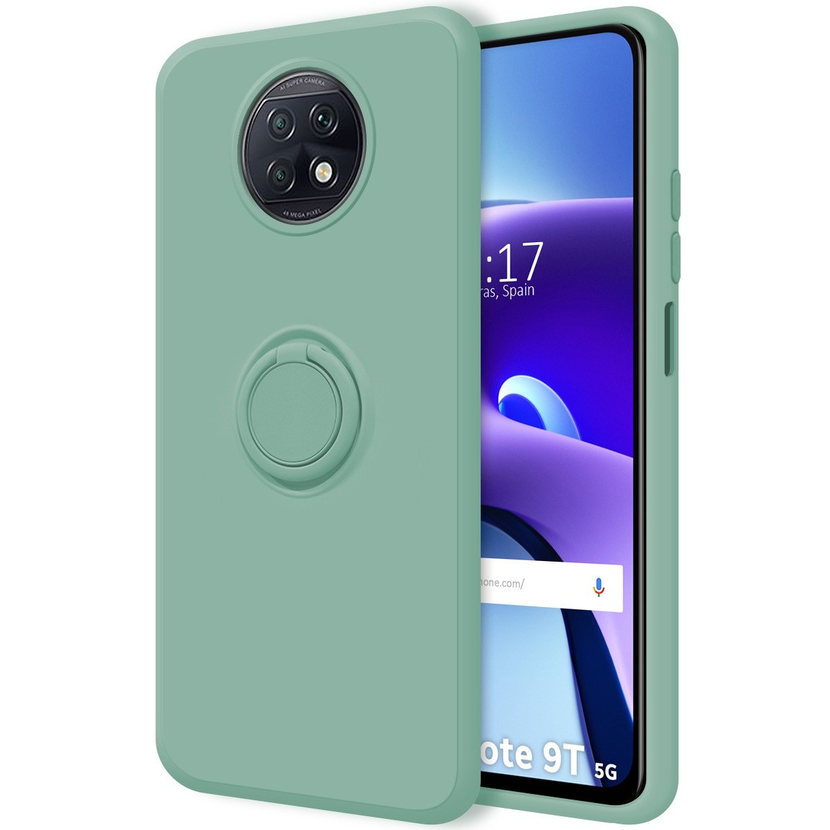 Funda Silicona Líquida Ultra Suave con Anillo para Xiaomi Redmi Note 9T 5G color Verde