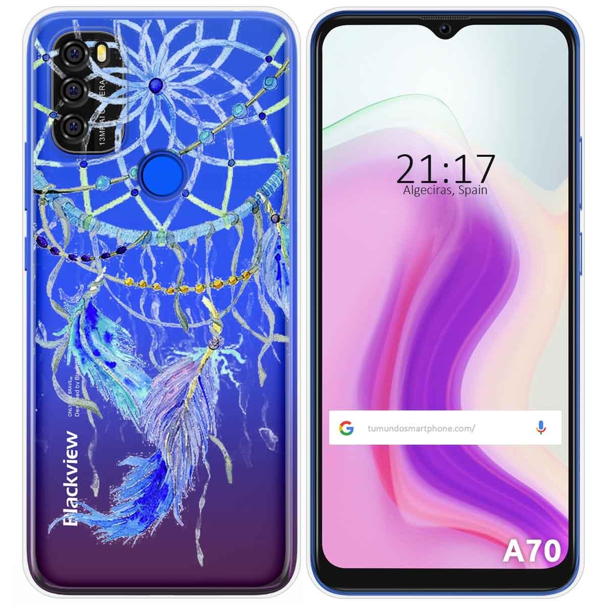 Funda Gel Transparente para Blackview A70 diseño Plumas Dibujos