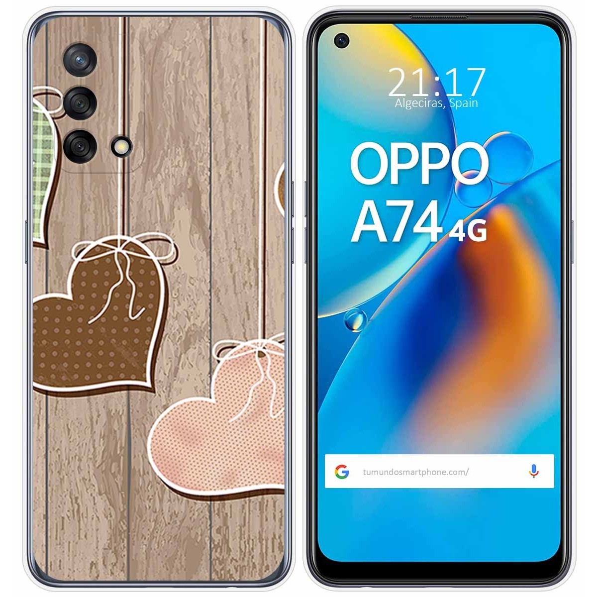 Funda Gel Tpu para Oppo A74 4G diseño Corazones Madera Dibujos