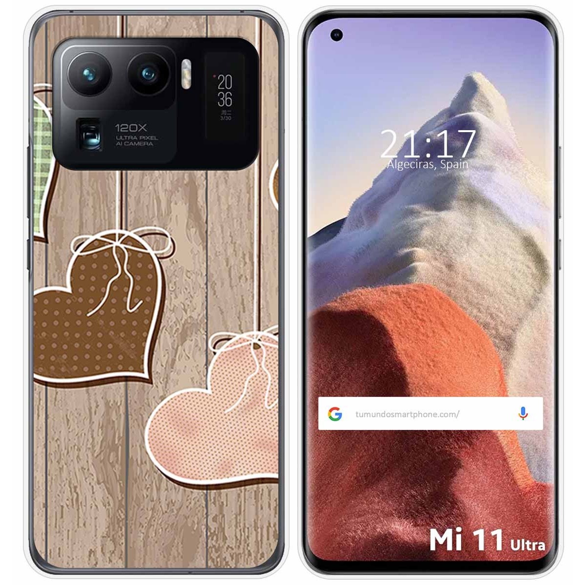 Funda Gel Tpu para Xiaomi Mi 11 Ultra 5G diseño Corazones Madera Dibujos