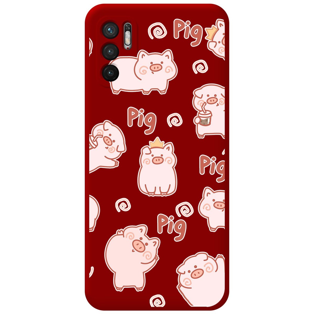 Funda Silicona Líquida Roja para Xiaomi Redmi Note 10 5G / POCO M3 Pro 5G diseño Cerdos Dibujos