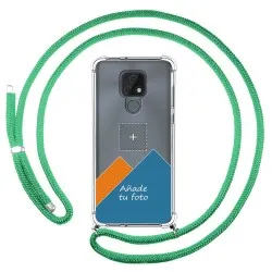 Personaliza tu Funda Colgante Transparente para Motorola Moto E7 con Cordon Verde Agua Dibujo Personalizada