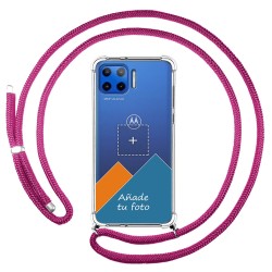 Personaliza tu Funda Colgante Transparente para Motorola Moto G 5G Plus con Cordon Rosa Fucsia Dibujo Personalizada