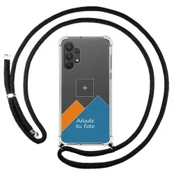 Personaliza tu Funda Colgante Transparente para Samsung Galaxy A32 4G con Cordon Negro Dibujo Personalizada