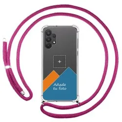 Personaliza tu Funda Colgante Transparente para Samsung Galaxy A32 4G con Cordon Rosa Fucsia Dibujo Personalizada