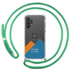 Personaliza tu Funda Colgante Transparente para Samsung Galaxy A32 4G con Cordon Verde Agua Dibujo Personalizada