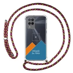 Personaliza tu Funda Colgante Transparente para Realme 8 5G / Narzo 30 5G con Cordon Rosa / Dorado Dibujo Personalizada