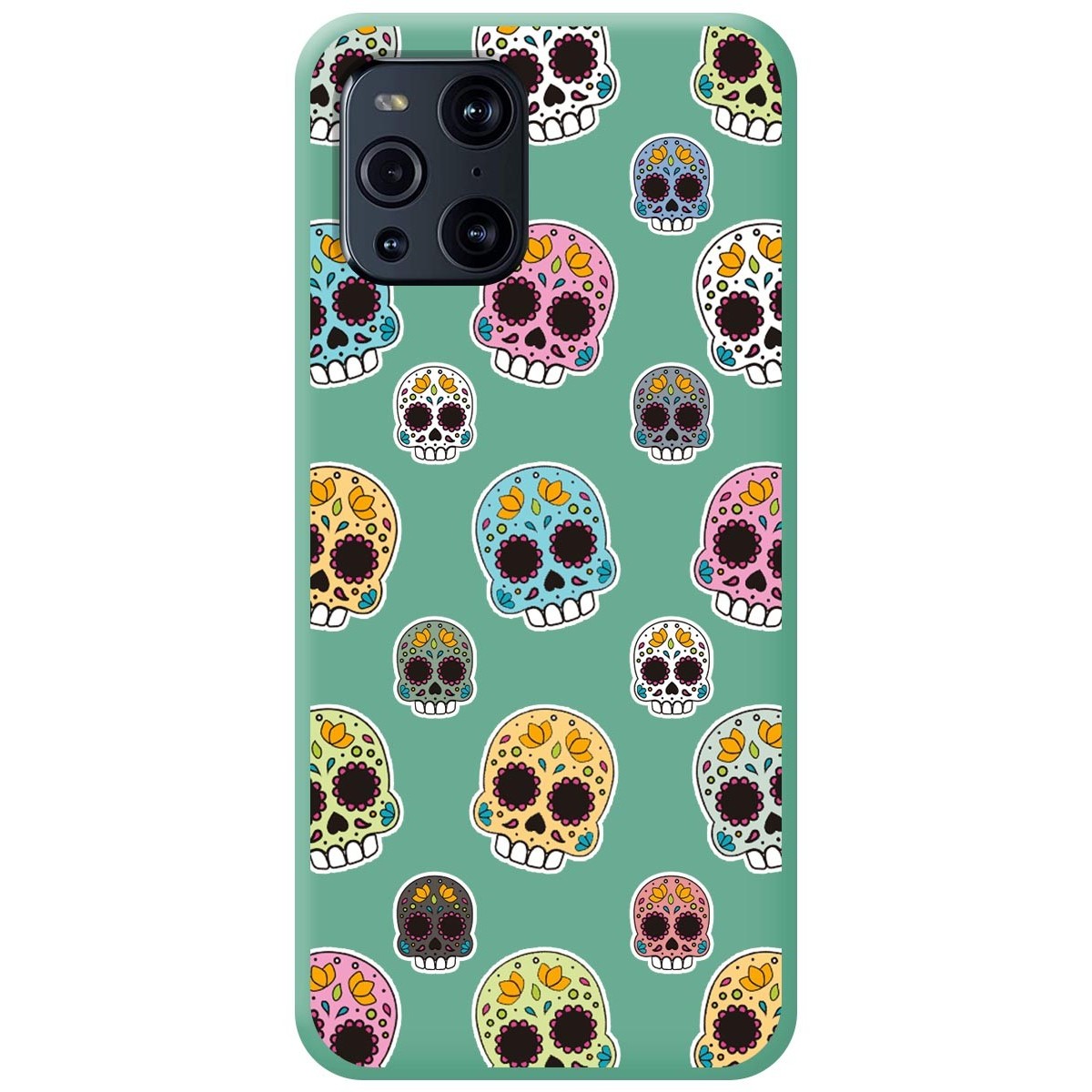 Funda Silicona Líquida Verde para Oppo Find X3 Pro 5G diseño Catrina Dibujos