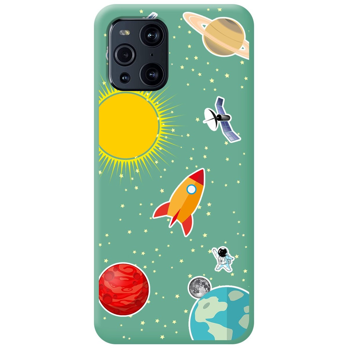 Funda Silicona Líquida Verde para Oppo Find X3 Pro 5G diseño Espacio Dibujos