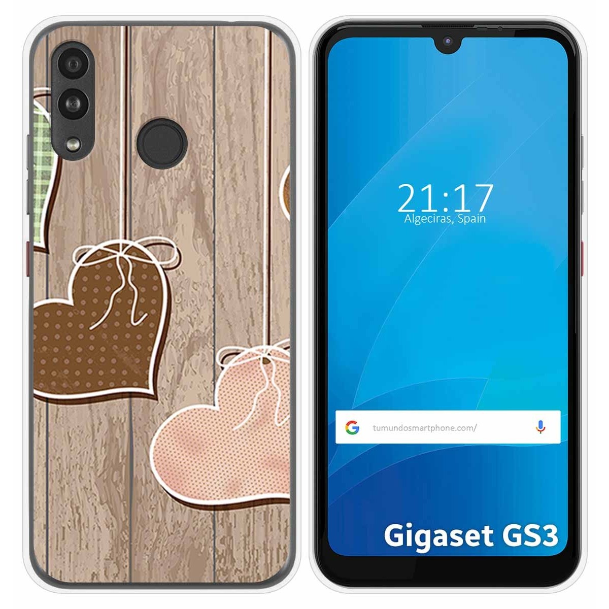 Funda Silicona para Gigaset GS3 diseño Corazones Madera Dibujos