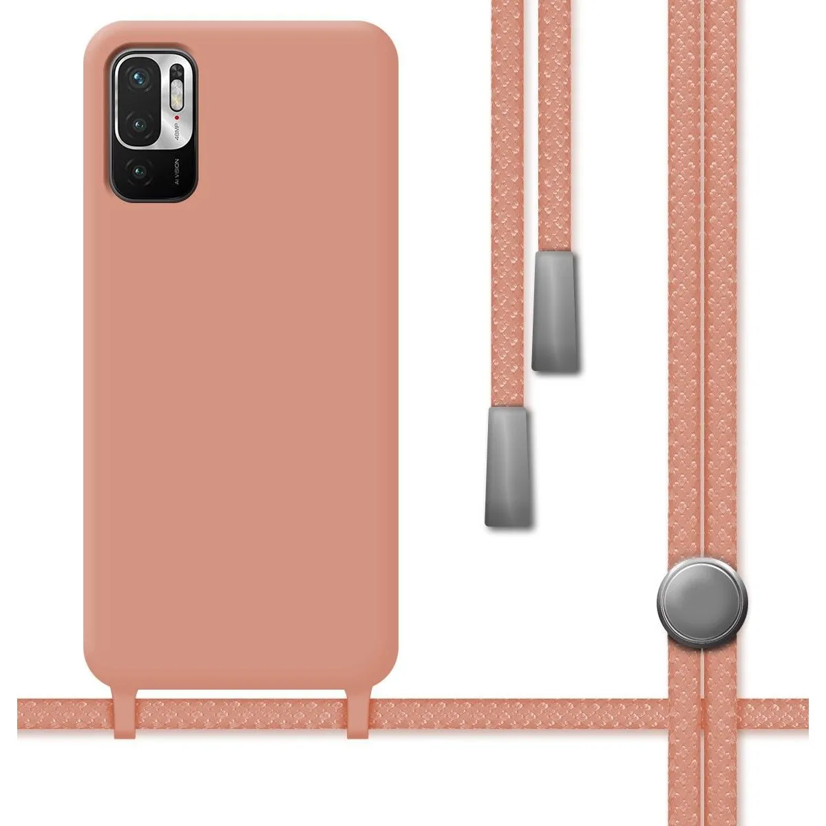 Funda Silicona Líquida con Cordón para Xiaomi Redmi Note 10 5G / POCO M3 PRO 5G color Rosa