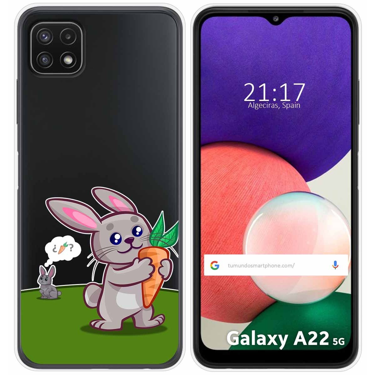 Funda Silicona Transparente para Samsung Galaxy A22 5G diseño Conejo Dibujos