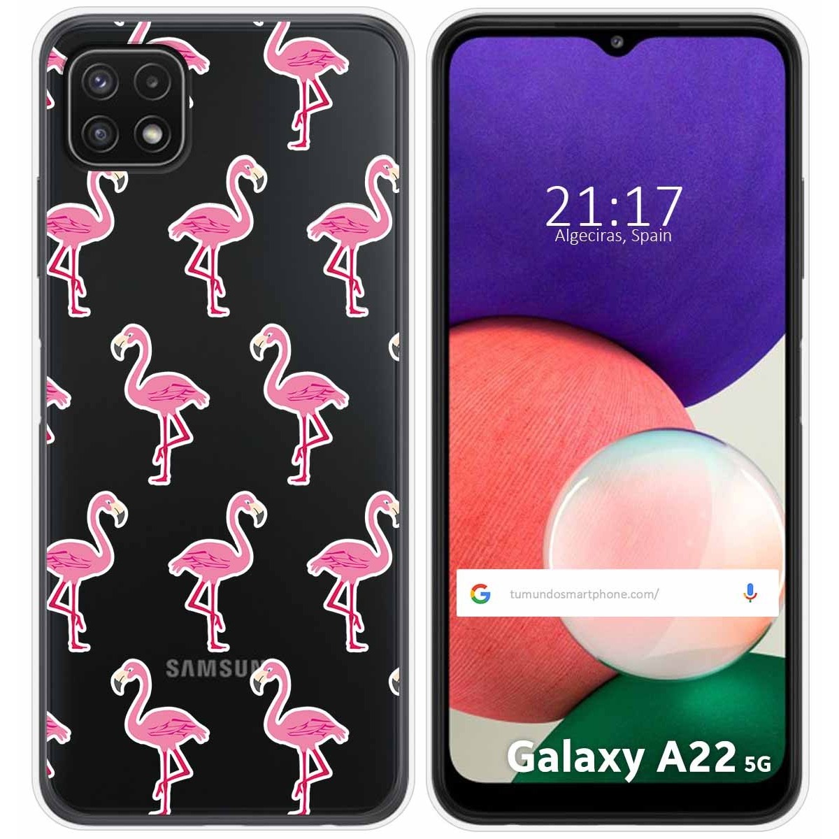 Funda Silicona Transparente para Samsung Galaxy A22 5G diseño Flamenco Dibujos