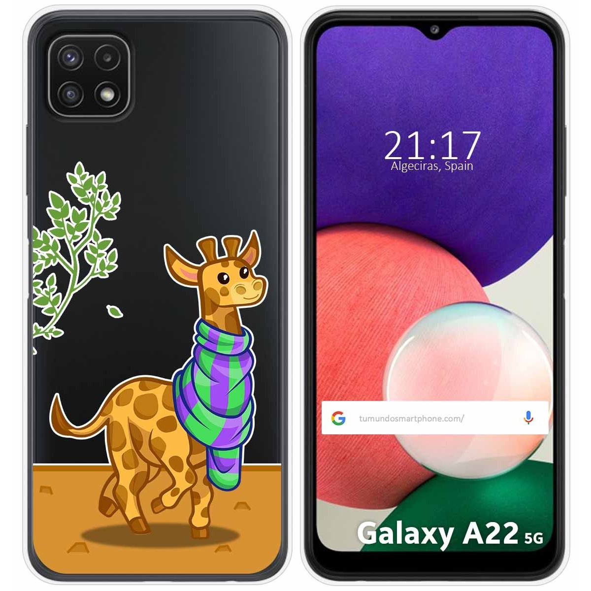 Funda Silicona Transparente para Samsung Galaxy A22 5G diseño Jirafa Dibujos