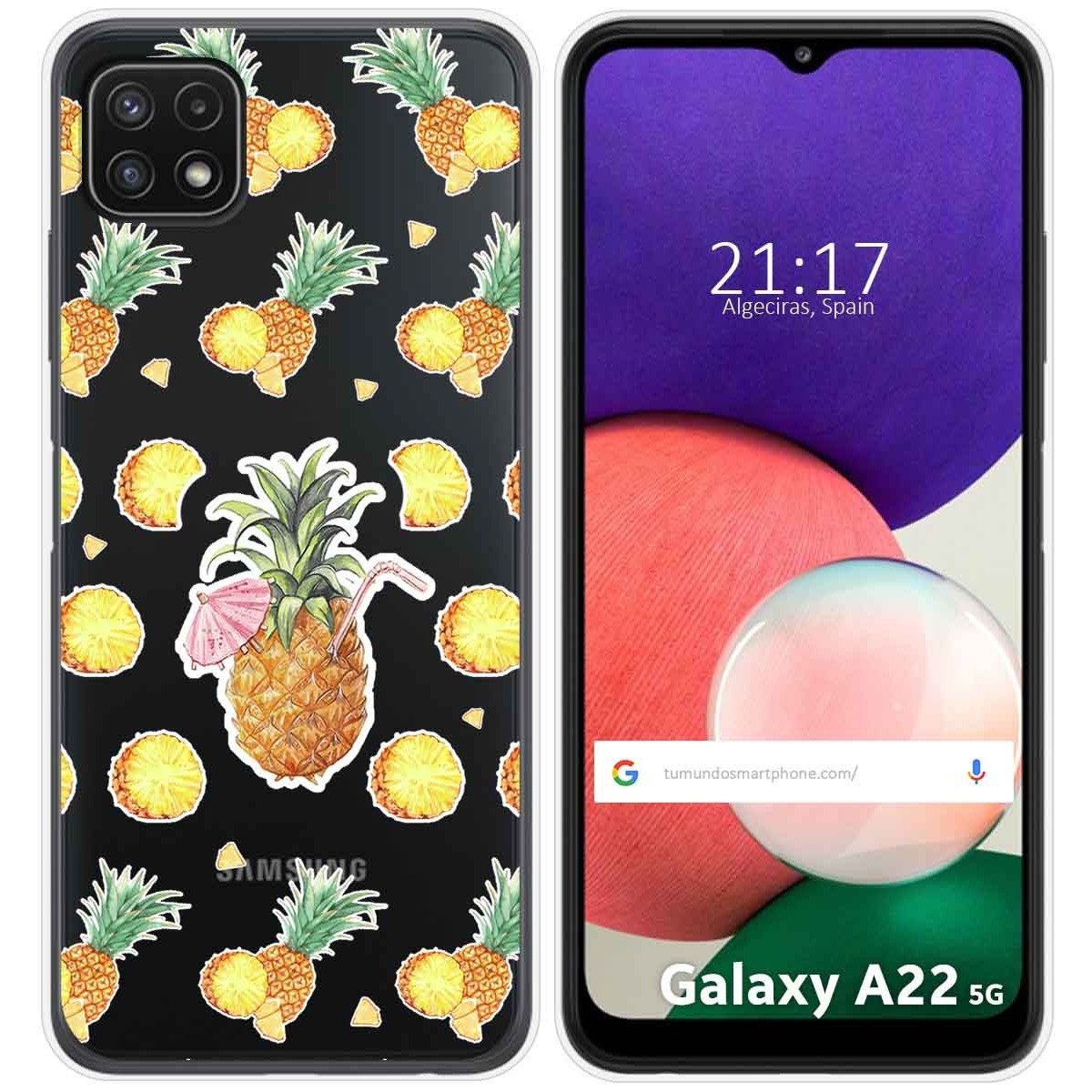 Funda Silicona Transparente para Samsung Galaxy A22 5G diseño Piña Dibujos