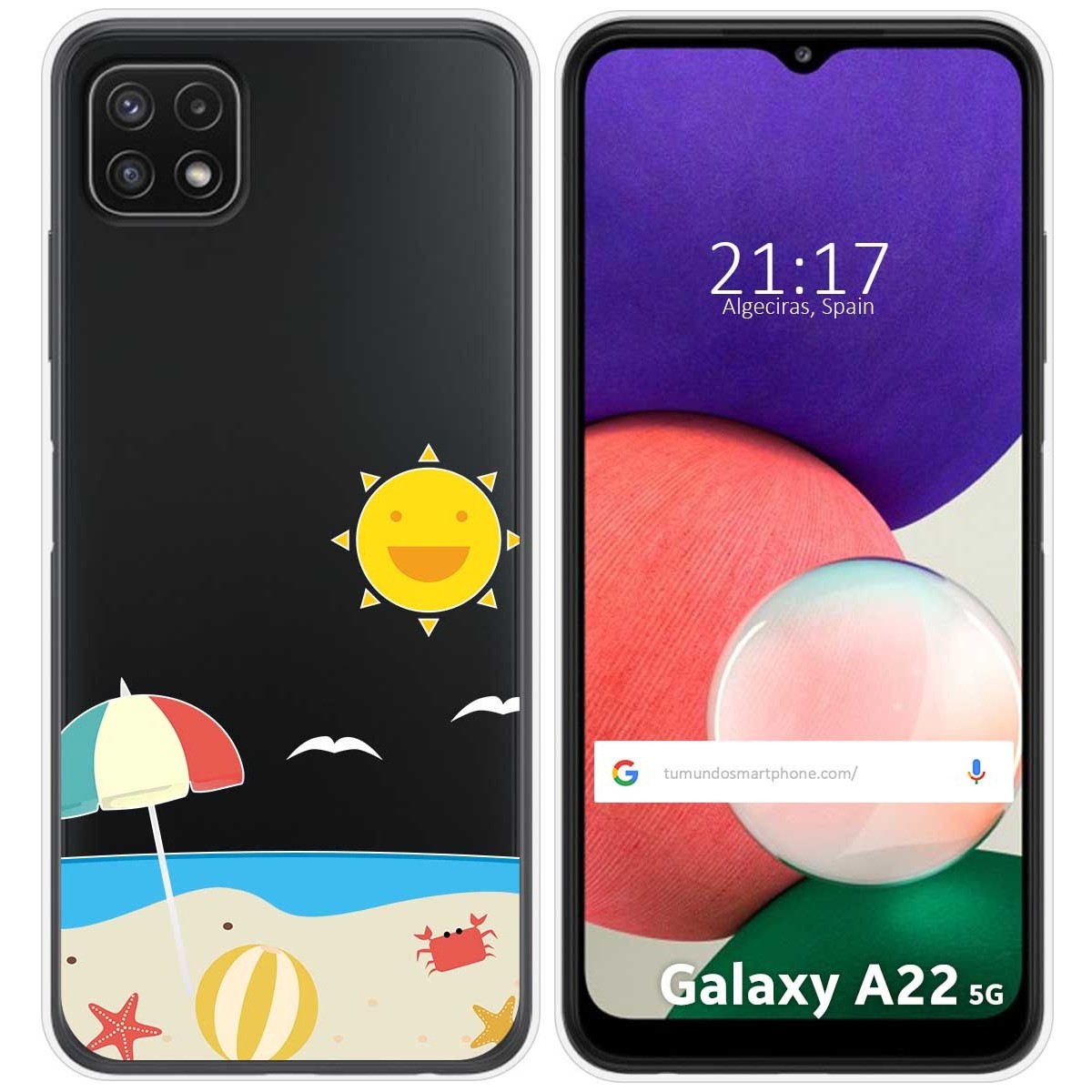 Funda Silicona Transparente para Samsung Galaxy A22 5G diseño Playa Dibujos