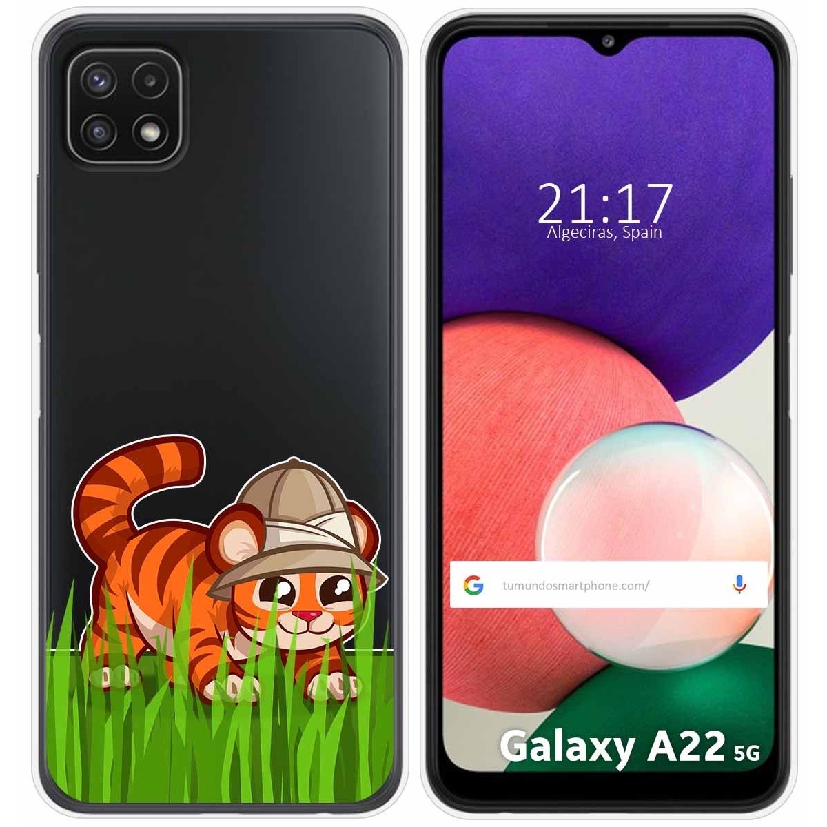 Funda Silicona Transparente para Samsung Galaxy A22 5G diseño Tigre Dibujos