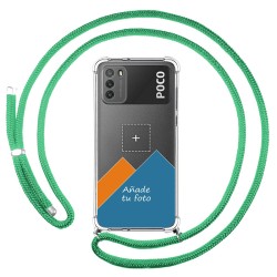 Personaliza tu Funda Colgante Transparente para Xiaomi POCO M3 con Cordon Verde Agua Dibujo Personalizada